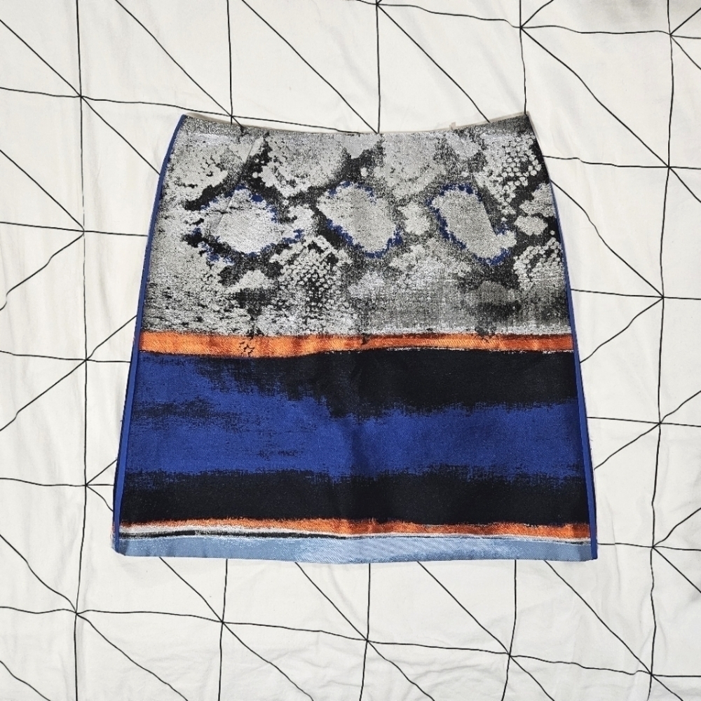 Elie Tahari Blue Black Orange Patterned Mini Skirt